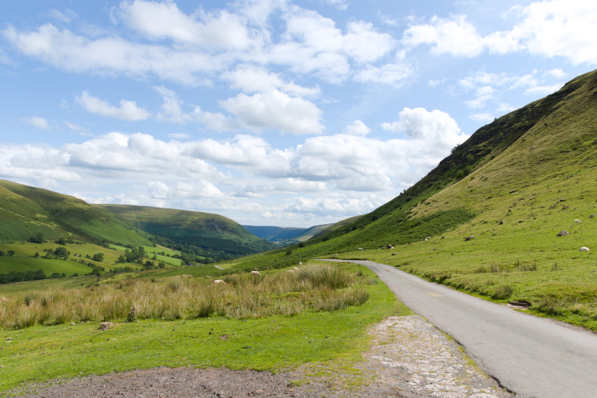 Looking down towards Llanthony from Gospel Pass, Hay-on-Wye, Brecknockshire, Wales, Great Britain