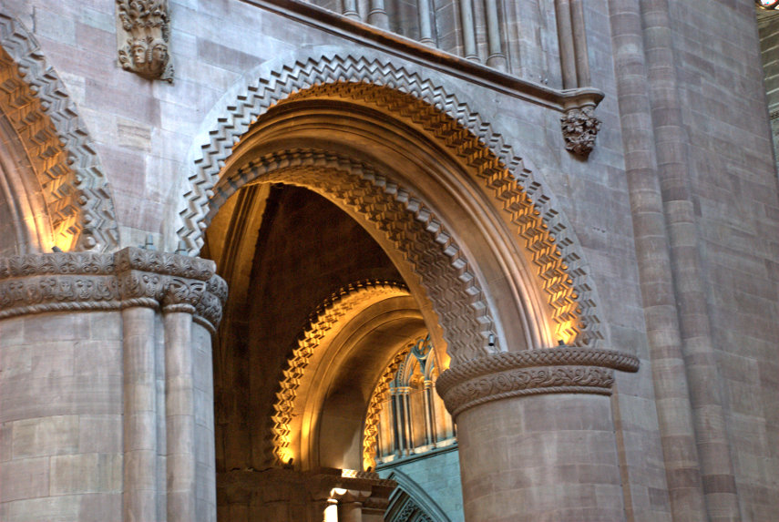Norman Arches, Hereford Cathedral, Hereford, Herefordshire, England, Great Britain