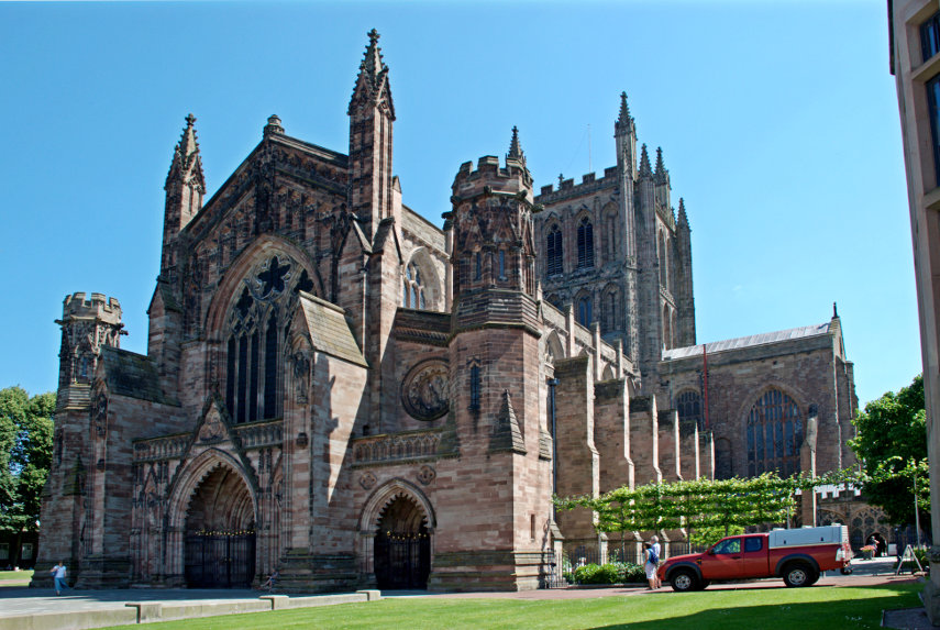 Scene showing Hereford Cathedral, Hereford, Herefordshire, England