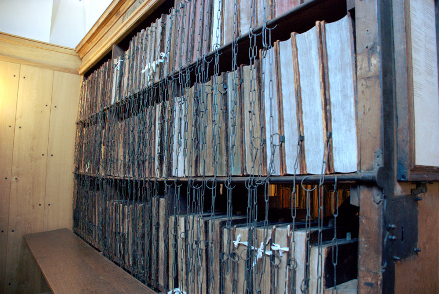 Books and Chains, Chained Library, Hereford Cathedral, Hereford, Herefordshire, England, Great Britain