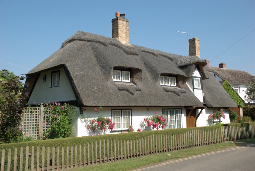 A Thatched Cottage, Houghton, Huntingdonshire, England, Great Britain