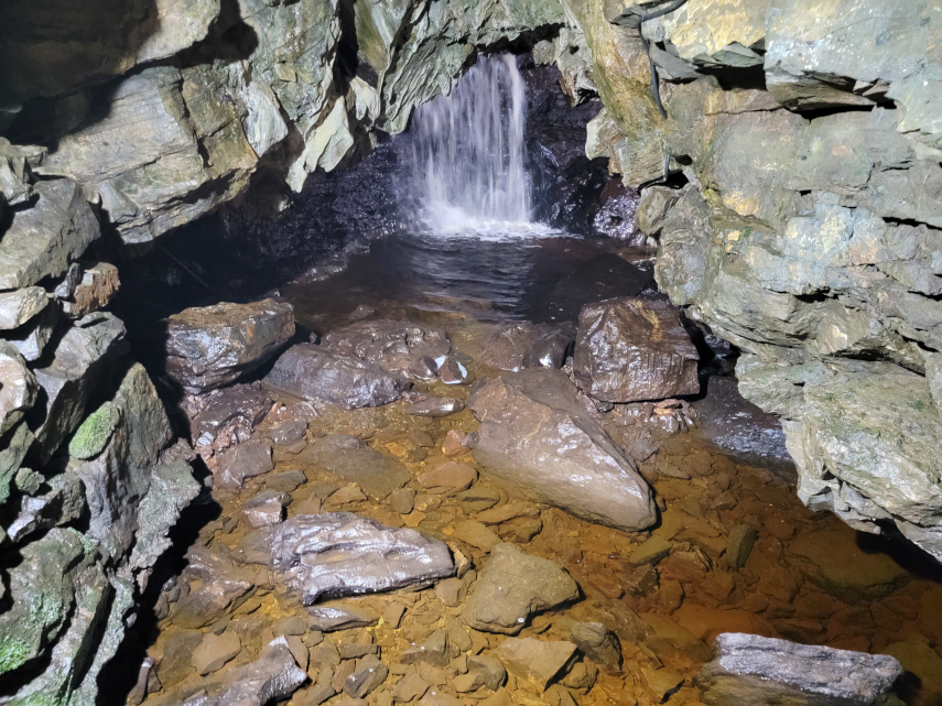 The first waterfall, White Scar Cave, Ingleton, Yorkshire, England, Great Britain