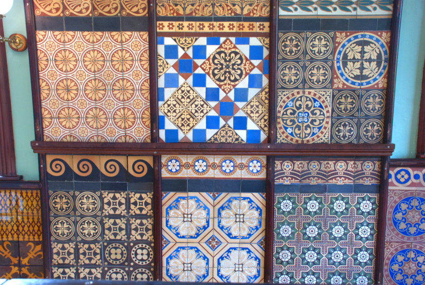 Various tiles, Jackfield Tile Museum, Ironbridge, Shropshire, England