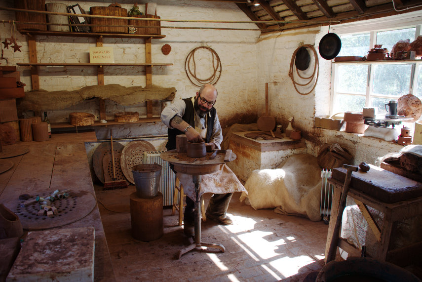 The Saggar Maker's Workshop, Coalport China Museum, Ironbridge, Shropshire, England, Great Britain