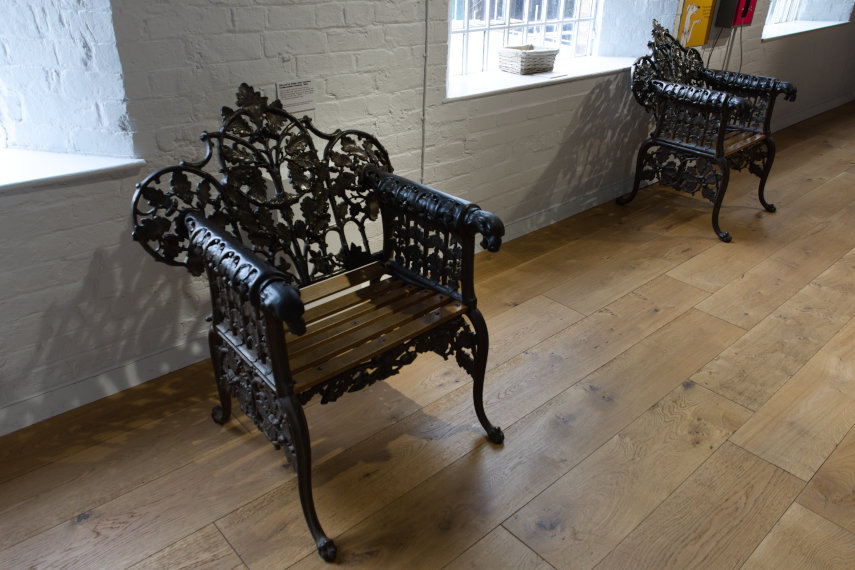 Cast Iron Garden Chairs, Museum of Iron, Ironbridge, Shropshire, England, Great Britain