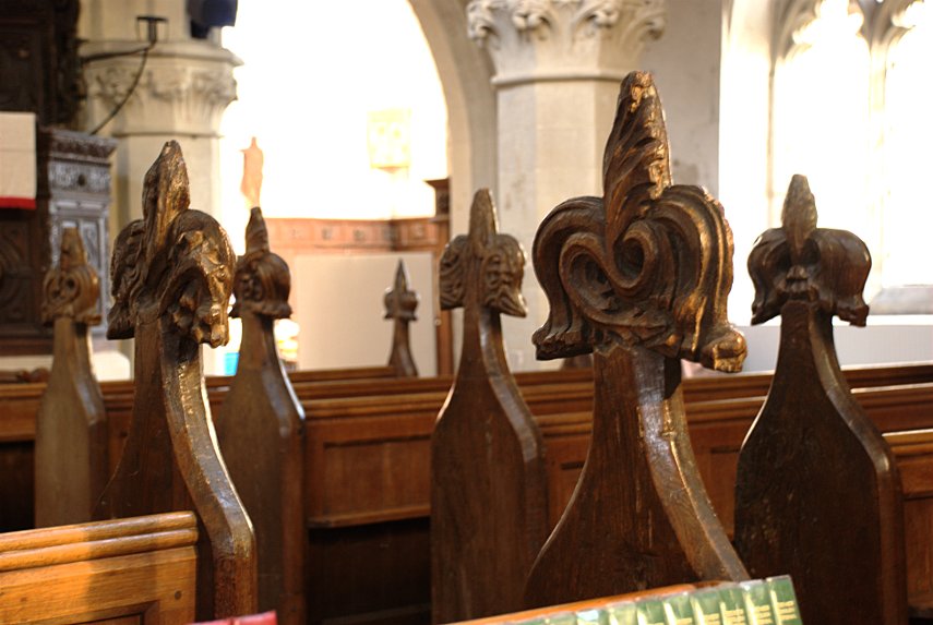 Carved Pew Ends, Church of St. Mary the Virgin, Ivinghoe, Buckinghamshire, England, Great Britain