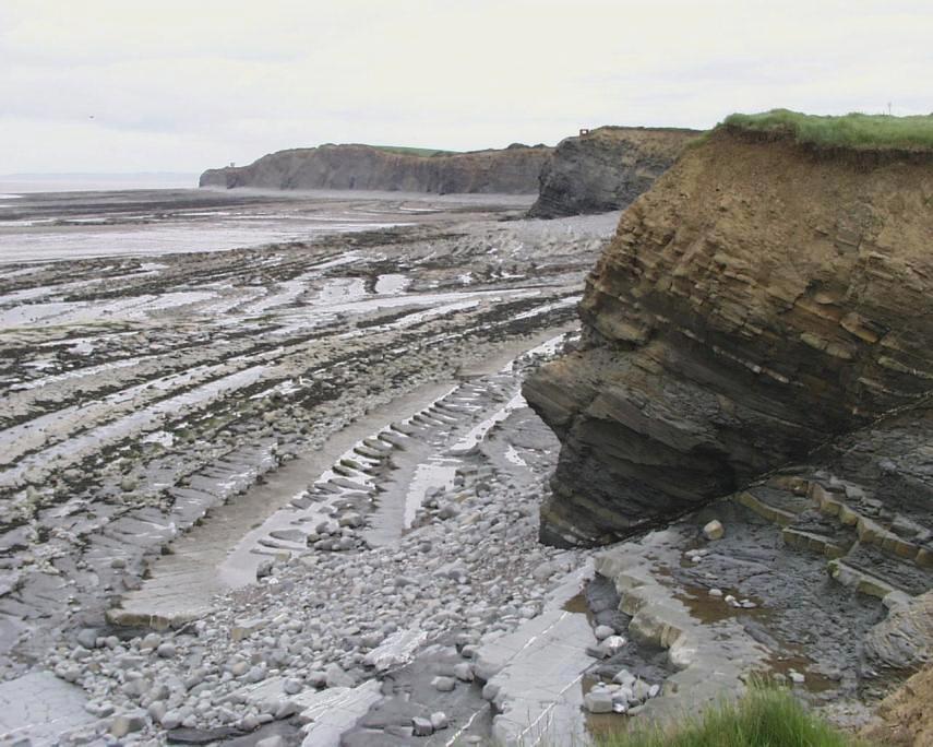 Photograph of wave eroded strata in the Lower Lias (Jurassic), Kilve, Somerset, England
