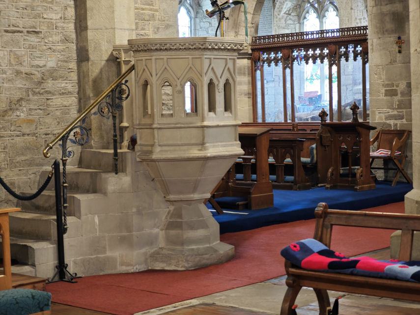 The Pulpit with the Vaughan memorials beyond the wooden screen
