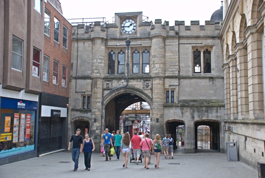 The Stonebow and Guildhall, High Street, Lincoln, Lincolnshire, England, Great Britain