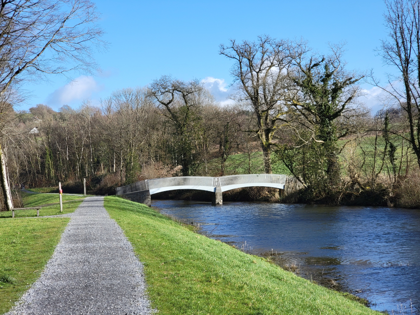 Llyn Mawr with bridge, National Botanic Gardens of Wales, Llanarthne, Carmarthenshire
