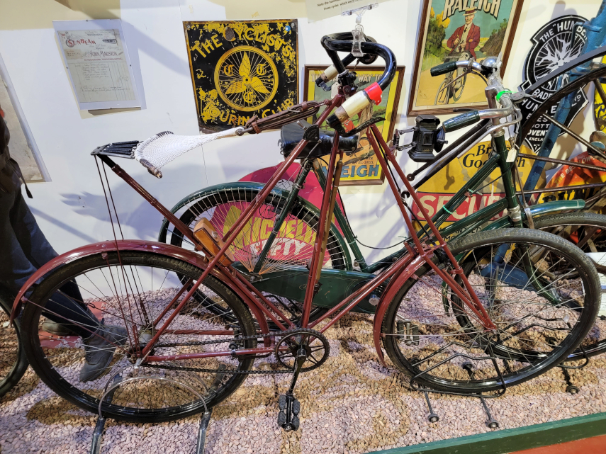 A bicycle with a suspended 'String' saddle, Cycle Museum, Llandrindod Wells, Radnorshire