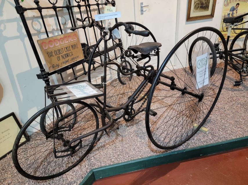 An early Tricycle and a 'Bedstead' bicycle, Cycle Museum, Llandrindod Wells, Radnorshire