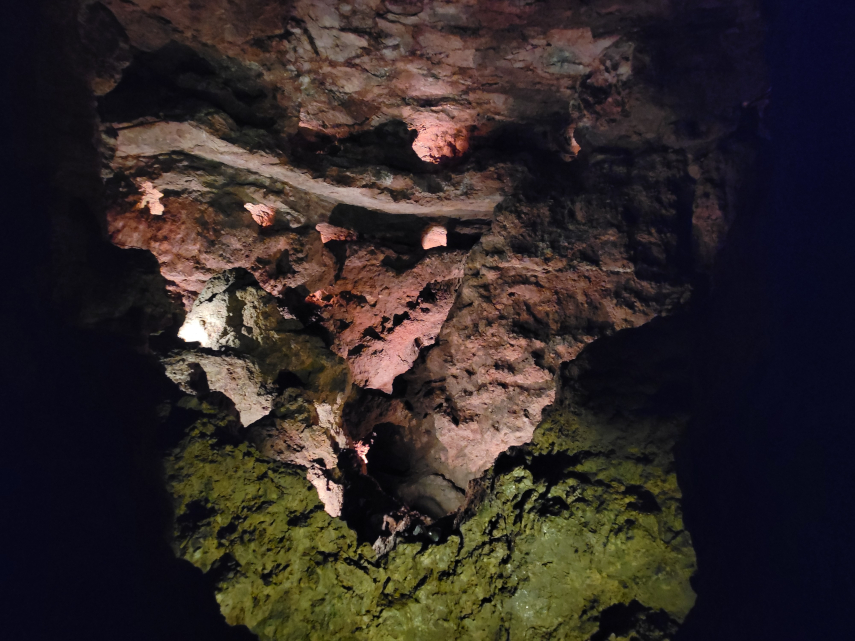 Some cavities left by mining, Great Orme Mines, Great Orme, Llandudno, Caernarfonshire, Wales, Great Britain