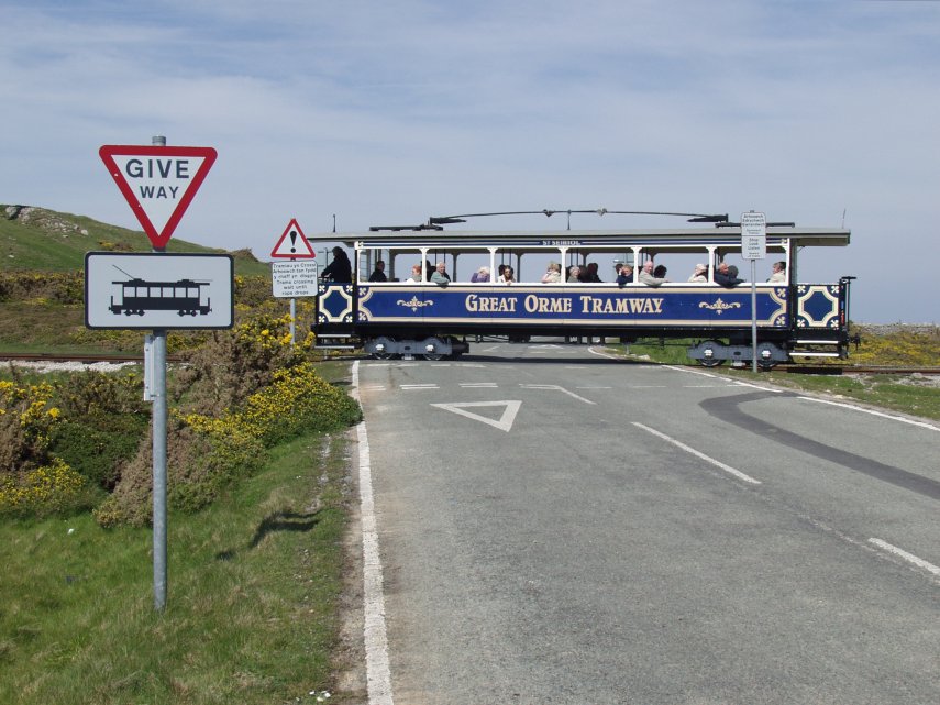 A Tram on the second stage, Great Orme, Llandudno, Caernarfonshire, Wales, Great Britain