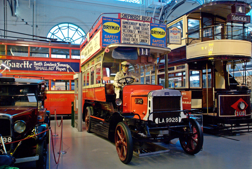 An early Motorbus, London Transport Museum, Covent Garden, London, England, Great Britain