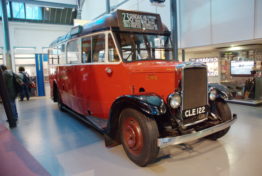 An early single deck motorbus, London Transport Museum, Covent Garden, London, England, Great Britain