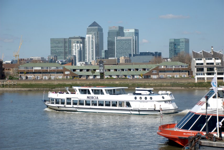 The Ferries and Canary Wharf, Greenwich, London, England, Great Britain