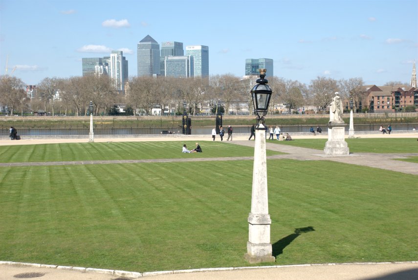 Lawns, Old Royal Navy College, Greenwich, London, England, Great Britain