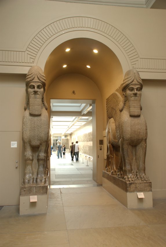 The Assyrian winged human-headed bulls, British Museum, Holborn, London, England, Great Britain