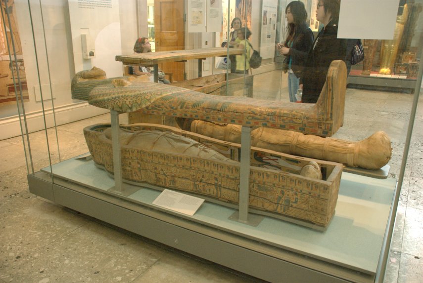 Egyptian Mummies and Cases, British Museum, Holborn, London, England, Great Britain