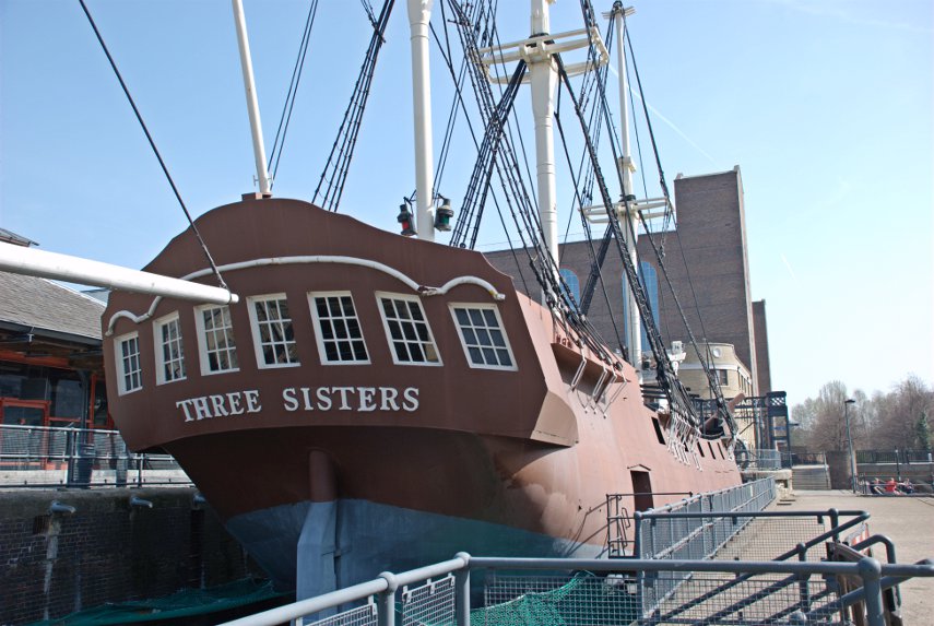 a replica sailing vessel, St. Catherine's Dock, Tower Hill, London, England