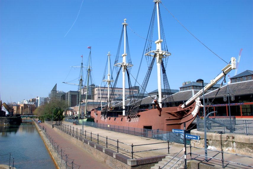 a replica sailing vessel, St. Catherine's Dock, Tower Hill, London, England