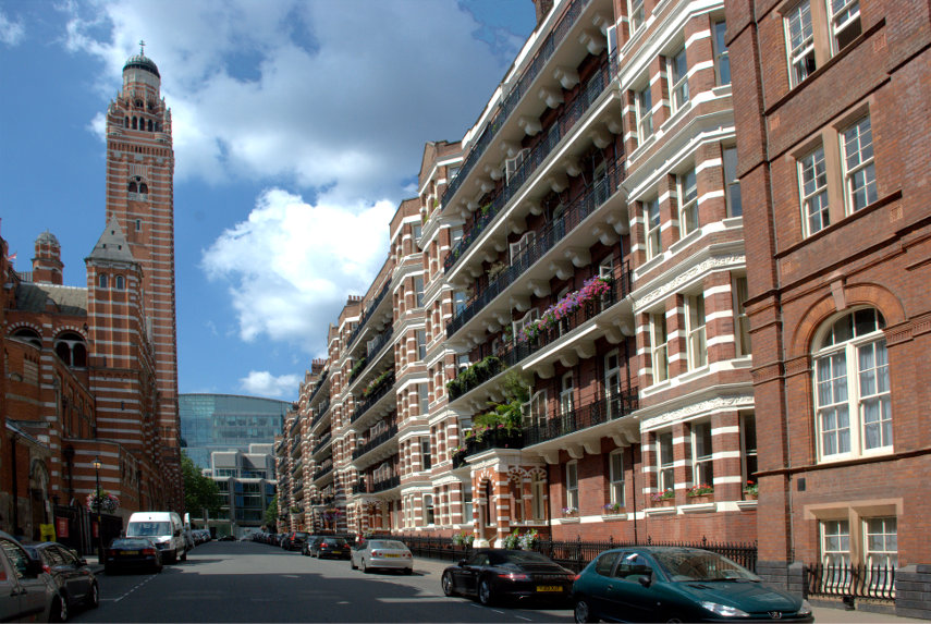 The approach to Westminster Cathedral, London, England, Great Britain