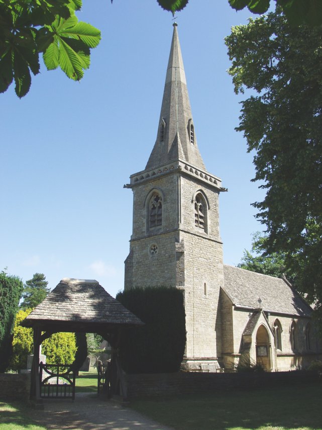 Scene showing St Mary's Church, Lower Slaughter, Gloucestershire, England