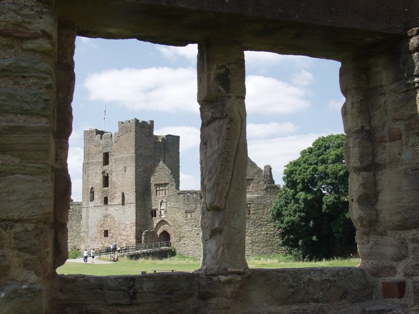 The Keep seen through a window, Ludlow Castle, Shropshire, England, Great Britain