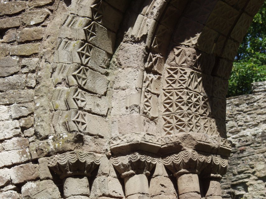 A Norman Arch in greater detail, Ludlow Castle, Shropshire, England, Great Britain