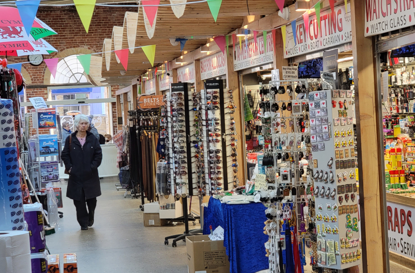 One of the shopping aisles in the Market, Newtown, Mongomeryshire