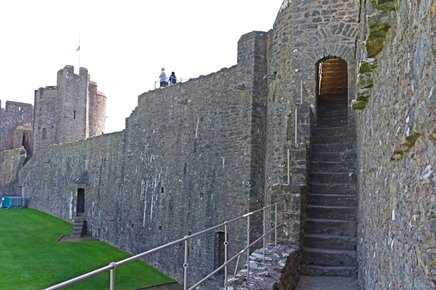 Steps up to the wall, Pembroke Castle, Pembroke, Pembrokeshire, Wales