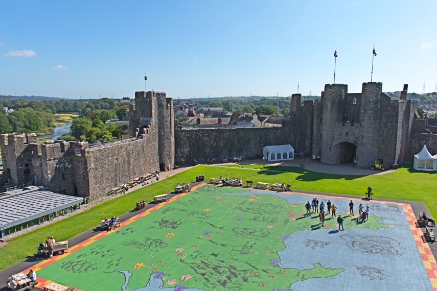The Great Map with the Castle Entrance beyond, Pembroke Castle, Pembroke, Pembrokeshire, Wales