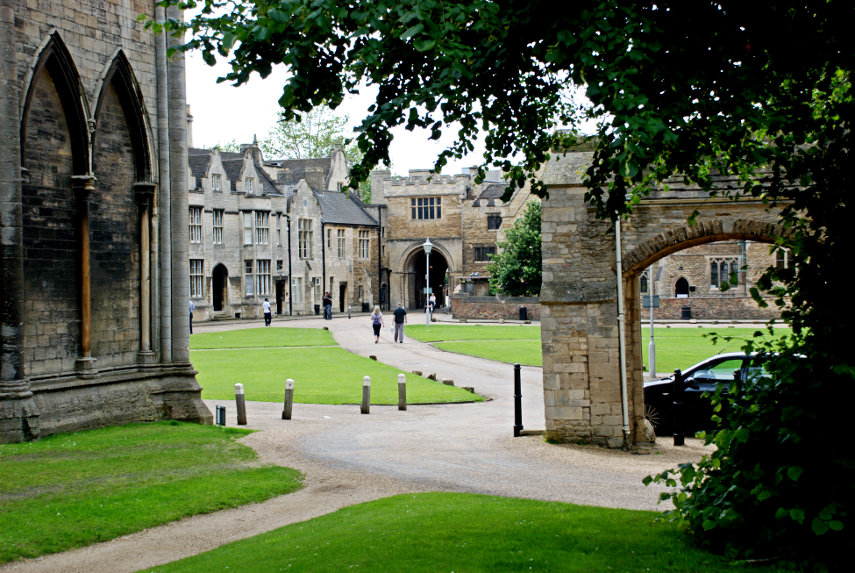The Cathedral Close, Peterborough Cathedral, Peterborough, Cambridgeshire, England, Great Britain