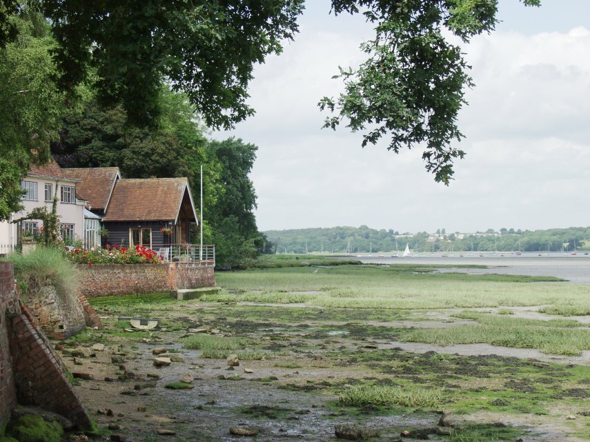 View of a riverside property by the River Orwell, Pin Mill, Suffolk, England