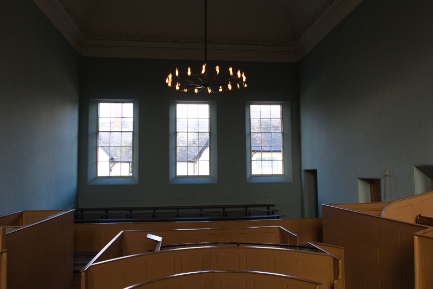 View of the gas chandelier, Court Room, Presteigne, Radnorshire.