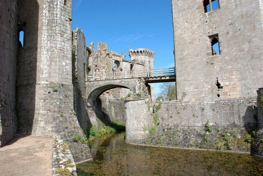 View of the Moat, Raglan Castle, Monmouthshire, Wales, Great Britain