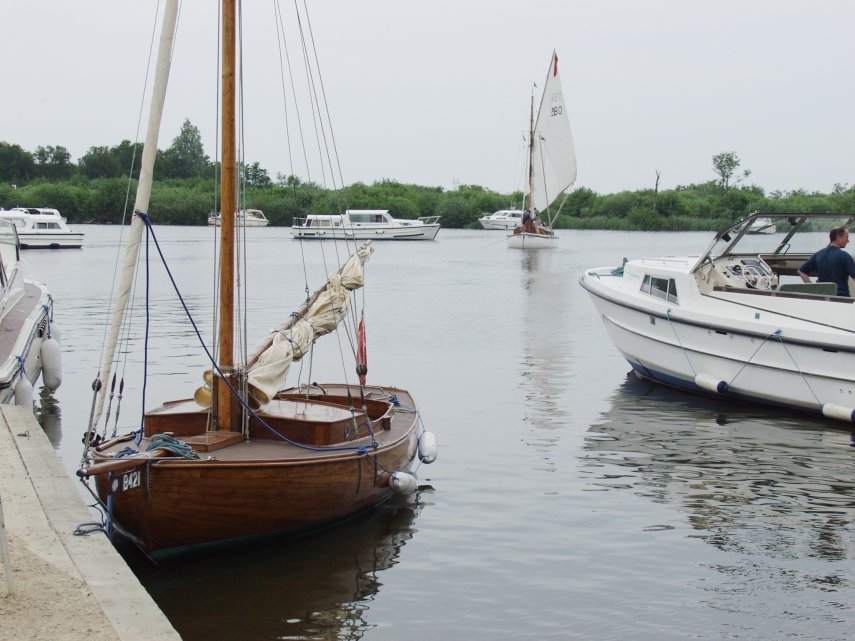 Boats on Ranworth Broad, Ranworth, Norfolk, England, Great Britain
