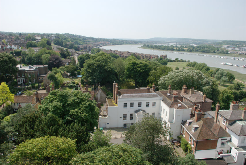 The view South-West from the top of the Keep, Rochester Castle, Rochester, Kent, England, Great Britain
