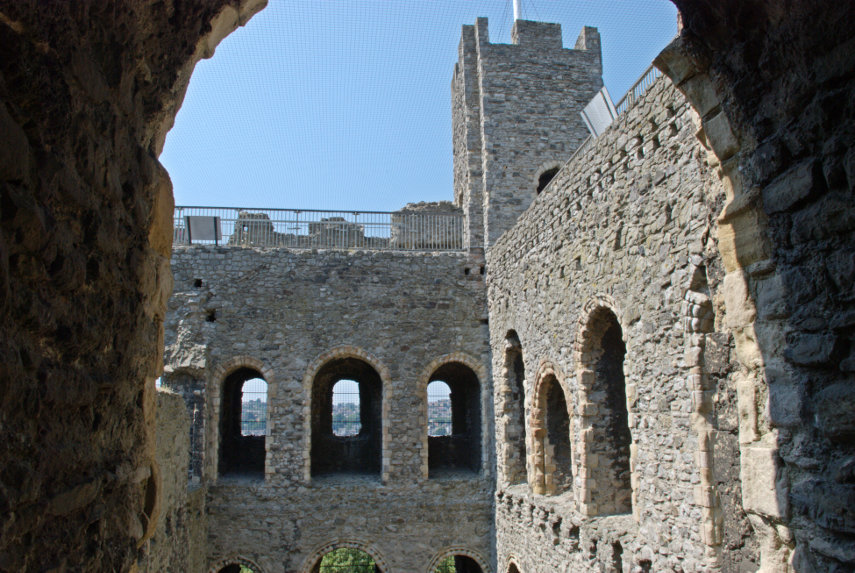 The top of Rochester Castle, Rochester, Kent, England, Great Britain