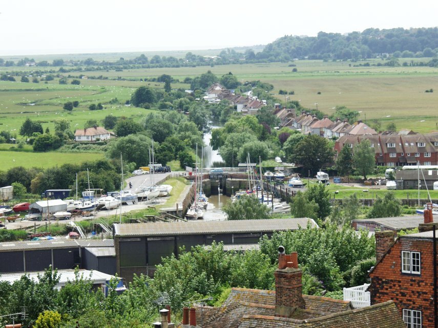 View south-west from St. Mary's Church tower, Rye, Sussex, England, Great Britain
