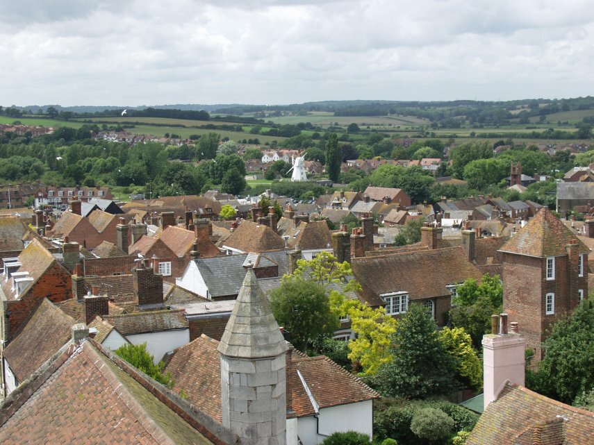 View north-west from St. Mary's Church tower, Rye, Sussex, England, Great Britain