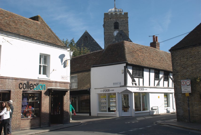 The junction of Delf Street, Market Street and King Street, Sandwich, Kent, England, Great Britain