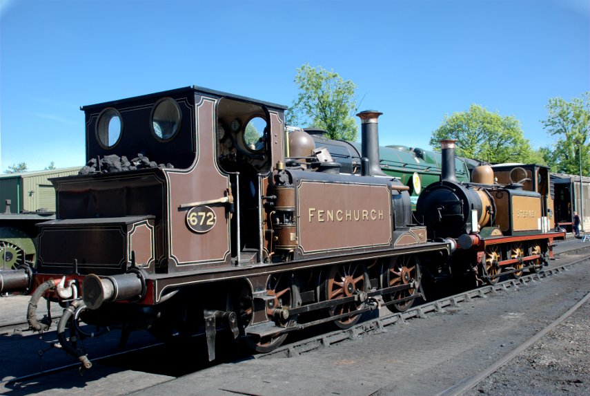 Steam locomotives at Sheffield Park Station on the Bluebell Railway, Sheffield Park, Sussex, England