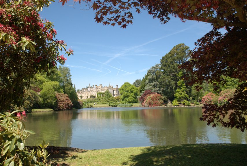 Ten Foot Pond and Sheffield Park House, Sheffield Park Gardens, Sheffield Park, Sussex, England, Great Britain