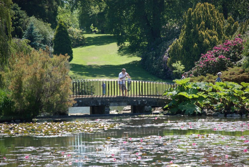 Middle Lake Bridge, Sheffield Park Gardens, Sheffield Park, Sussex, England, Great Britain