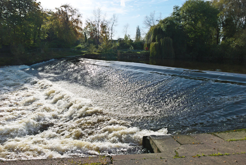 A Weir on the River Severn, Shrewsbury, Shropshire, England, Great Britain