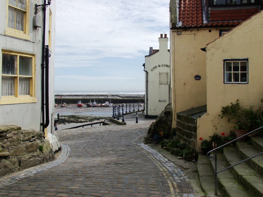 The end of High Street, Staithes, Yorkshire, England, Great Britain