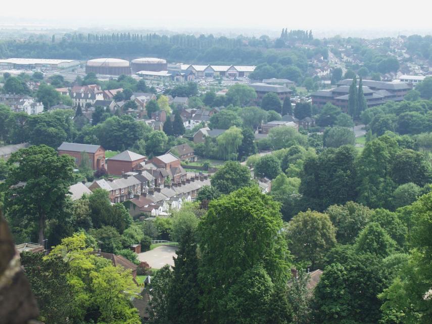 View South-West from the Tower, St. Albans Cathedral, St. Albans, Hertfordshire, England, Great Britain