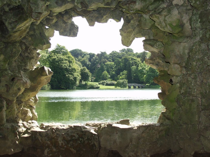 the view from the Grotto, Stourhead Garden, Stourton, Wiltshire, England, Great Britain